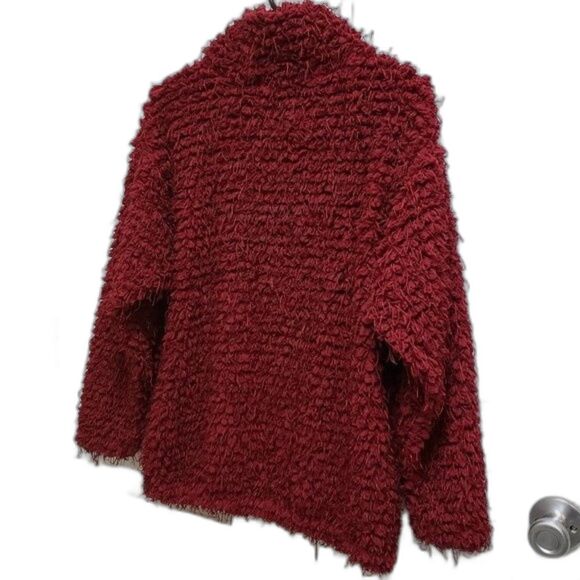 SKYE'S THE LIMIT Womens M Red Cranberry Shaggy Teddy Zip Pullover Sweater Top - Picture 5 of 7